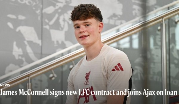 Official: Liverpool 20-year-old midfielder McConnell joins Ajax on loan