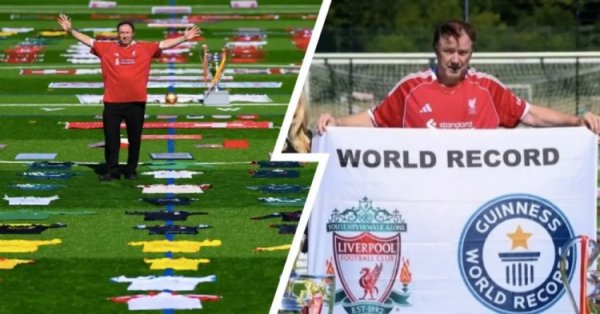 😲A Swiss fan collected 1047 Liverpool jerseys, setting the Guinness World Record