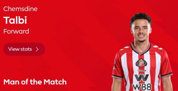 Scored the winning goal, Premier League official: Talby was elected the best player in Sunderland s 2-1 win over Chelsea